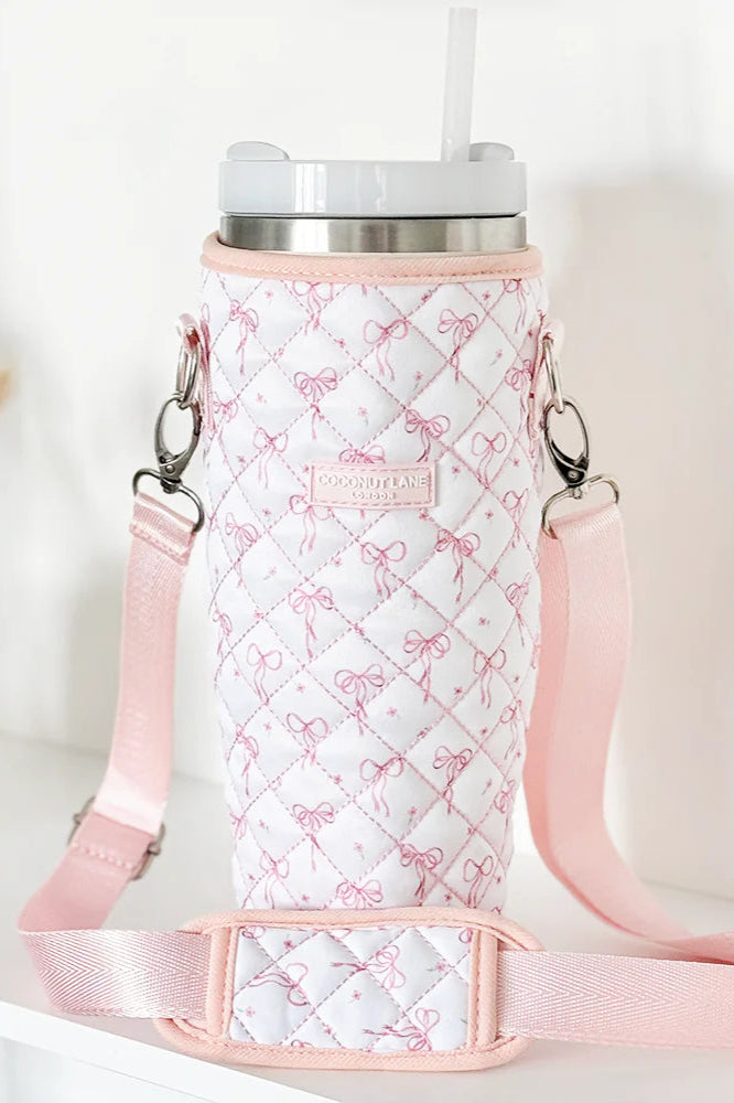 Coconut Lane Quilted Dainty Bows Tumbler Carry Case Water Bottle by Coconut Lane as seen on celebrities