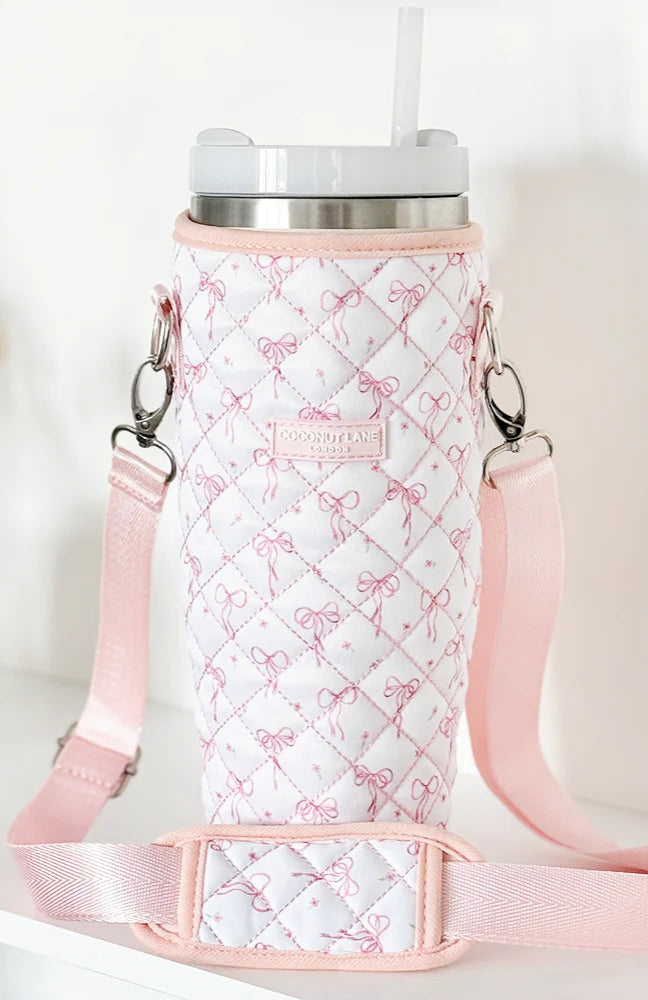 Coconut Lane Quilted Dainty Bows Tumbler Carry Case Water Bottle by Coconut Lane as seen on celebrities