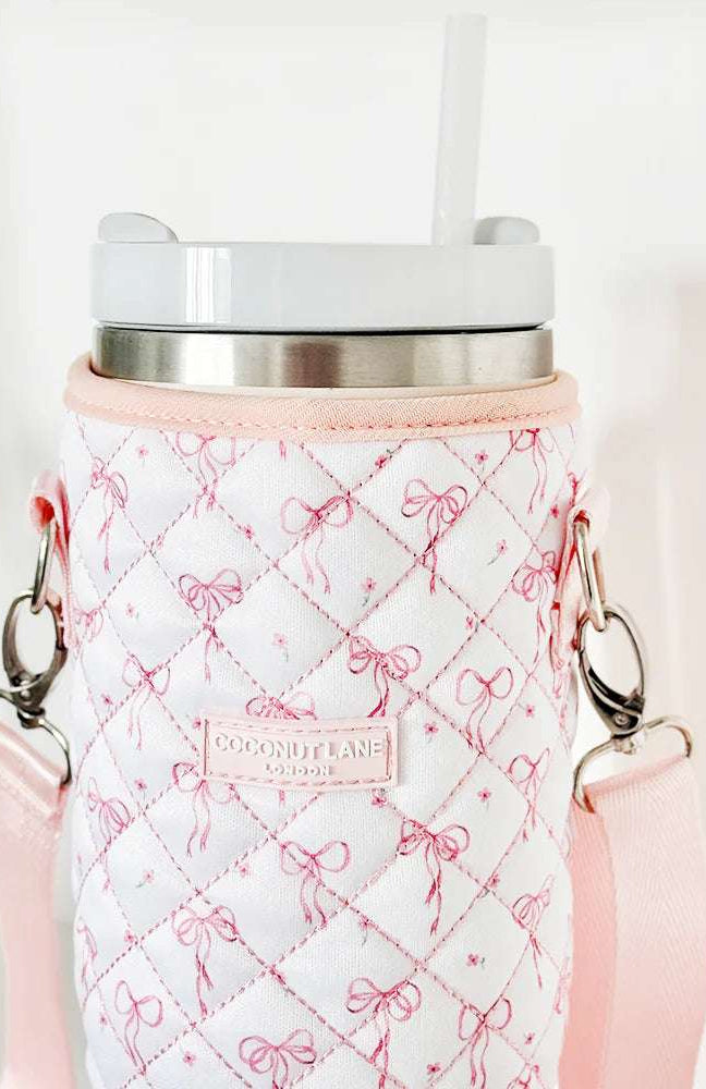 Coconut Lane Quilted Dainty Bows Tumbler Carry Case Water Bottle by Coconut Lane as seen on celebrities