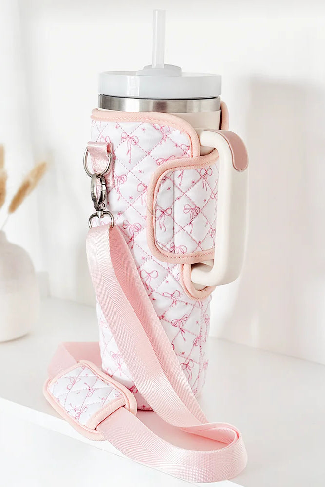 Coconut Lane Quilted Dainty Bows Tumbler Carry Case Water Bottle by Coconut Lane as seen on celebrities