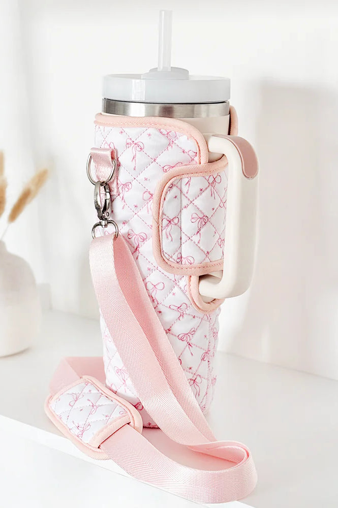 Coconut Lane Quilted Dainty Bows Tumbler Carry Case Water Bottle by Coconut Lane as seen on celebrities
