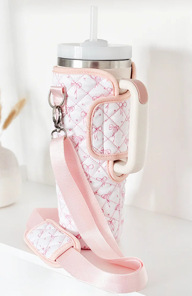 Coconut Lane Quilted Dainty Bows Tumbler Carry Case Water Bottle by Coconut Lane as seen on celebrities