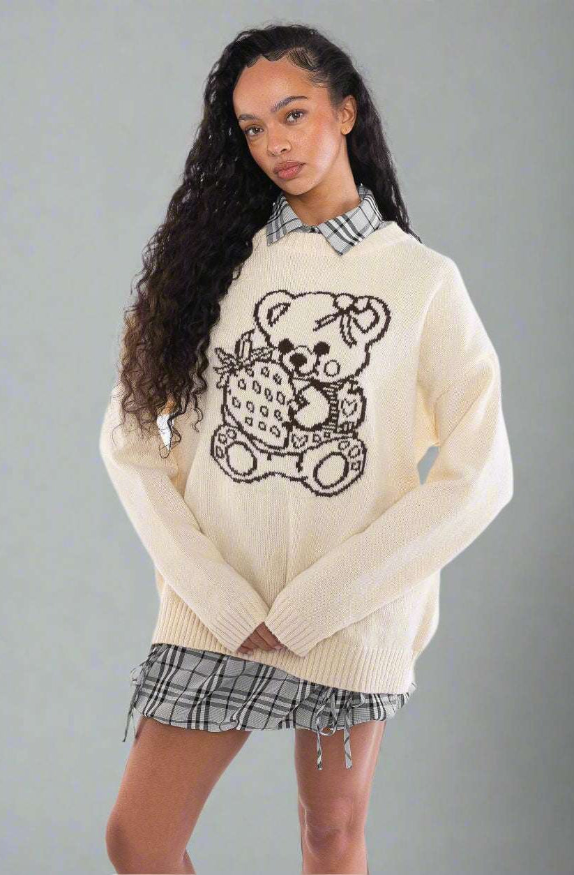 Daisy Street Cute Teddy Bear Intarsia Knit Jumper Jumper by Daisy Street as seen on celebrities