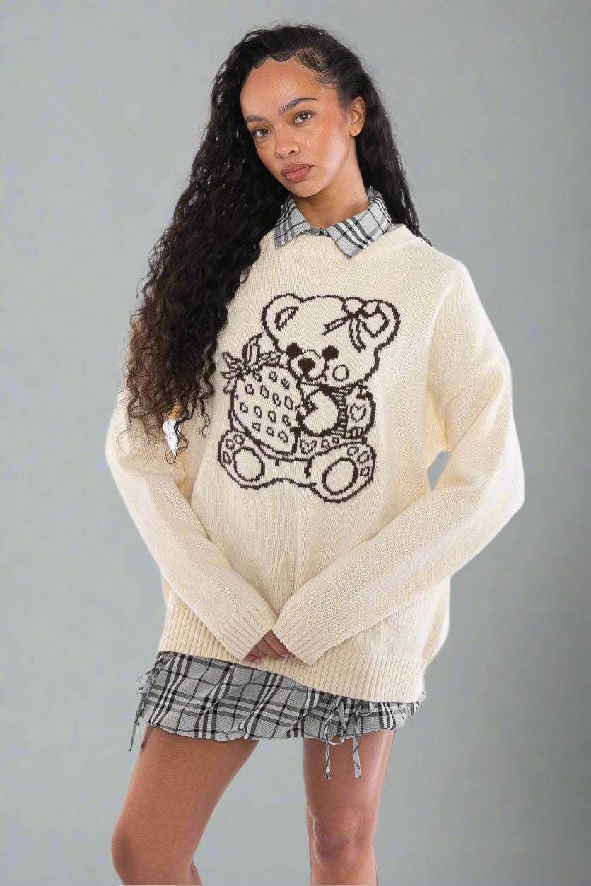 Daisy Street Cute Teddy Bear Intarsia Knit Jumper Jumper by Daisy Street as seen on celebrities