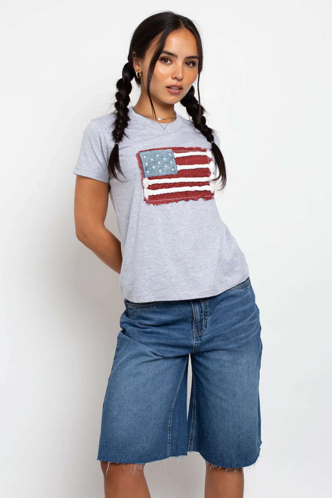 Daisy Street Applique USA Flag T-Shirt T-Shirt by Daisy Street as seen on celebrities