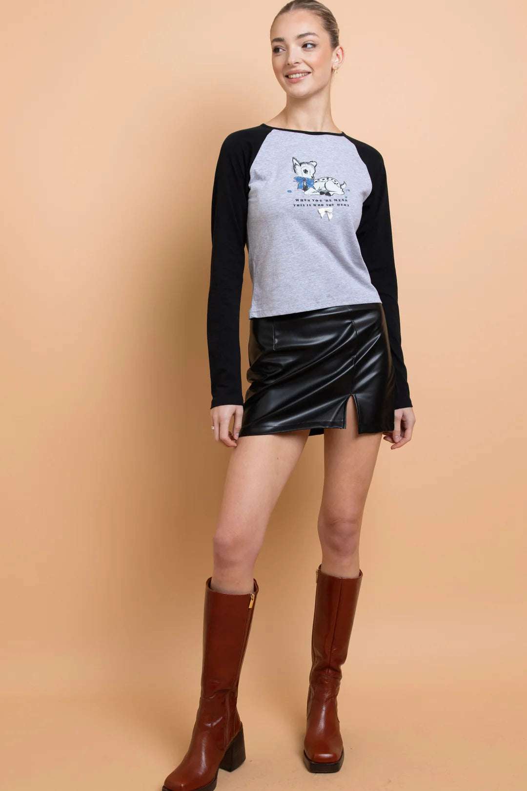Daisy Street Deer Contrast Raglan Sleeve Tee T-Shirts by Daisy Street as seen on celebrities