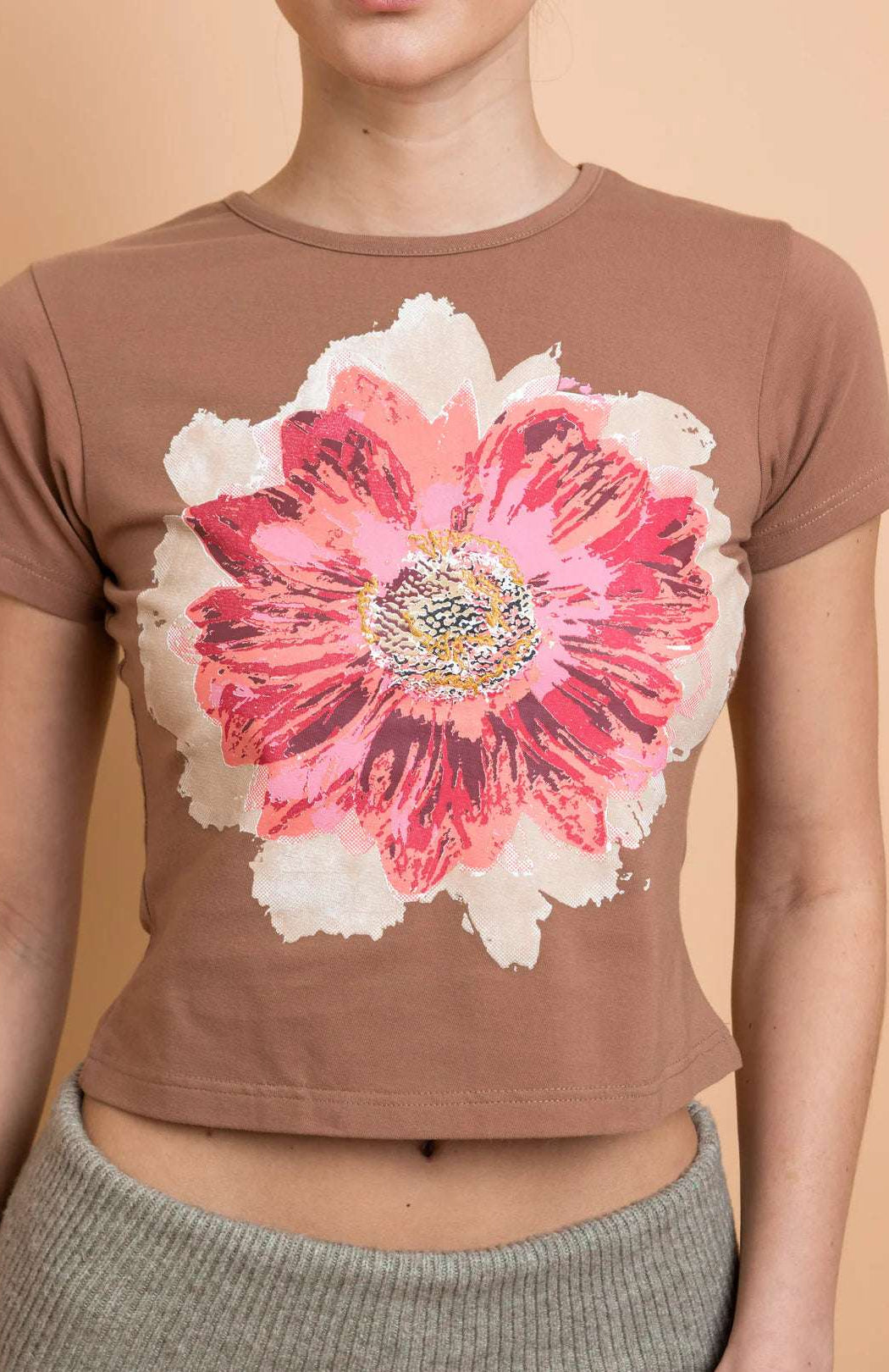 Daisy Street Flower Motif Baby Tee T-Shirts by Daisy Street as seen on celebrities