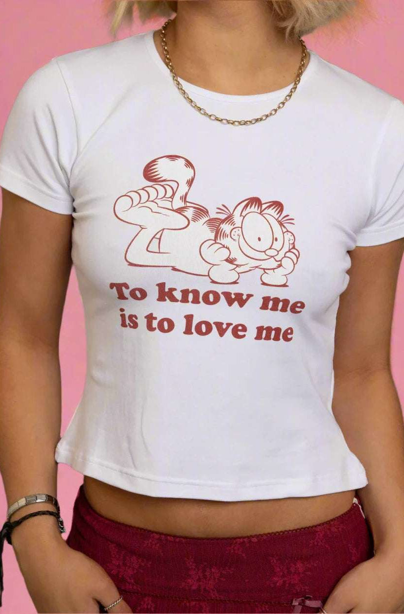Daisy Street Garfield To Know Me Baby Tee T-Shirts by Daisy Street as seen on celebrities