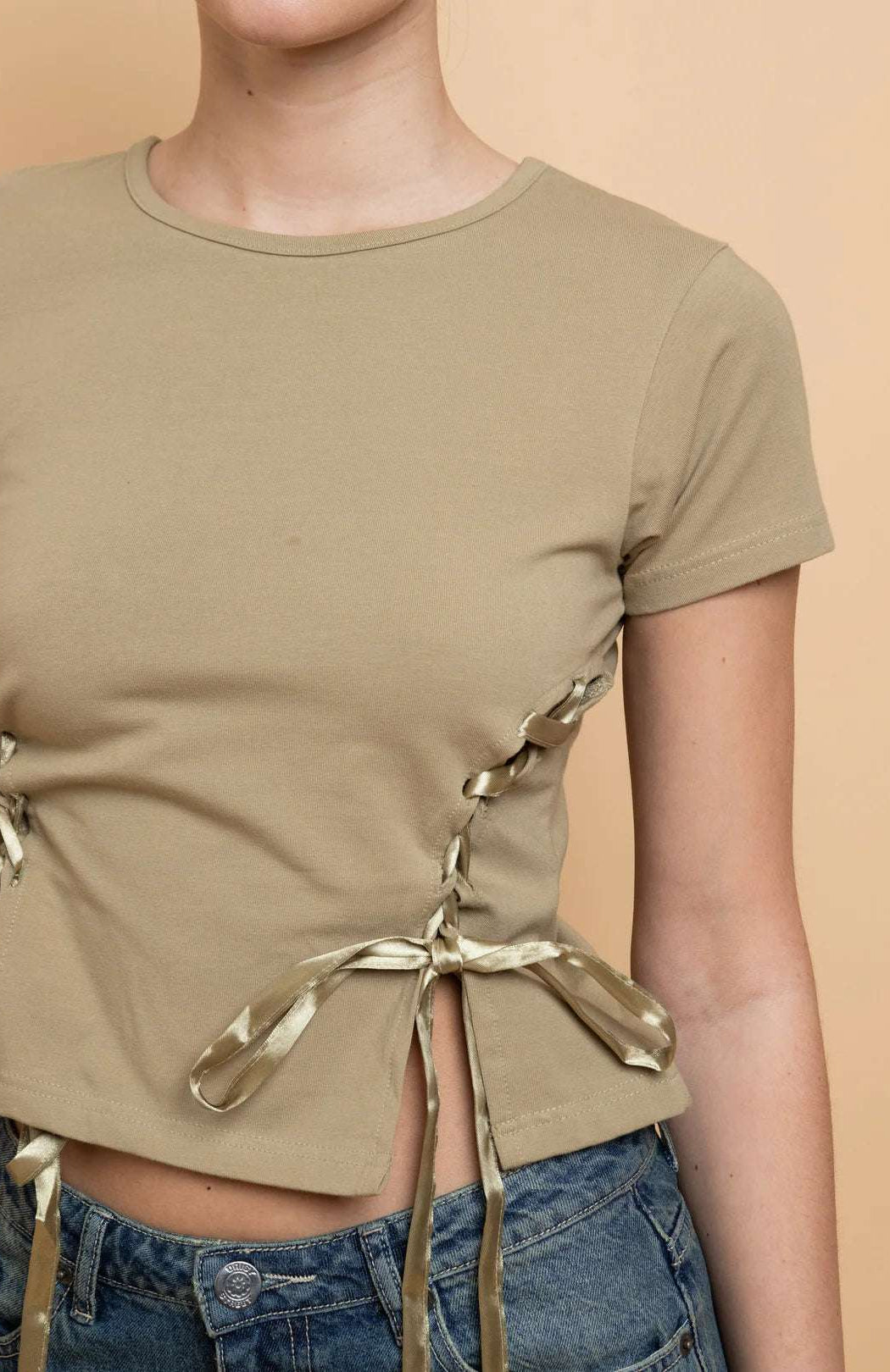 Daisy Street Lace Up Detail Baby Tee T-Shirts by Daisy Street as seen on celebrities