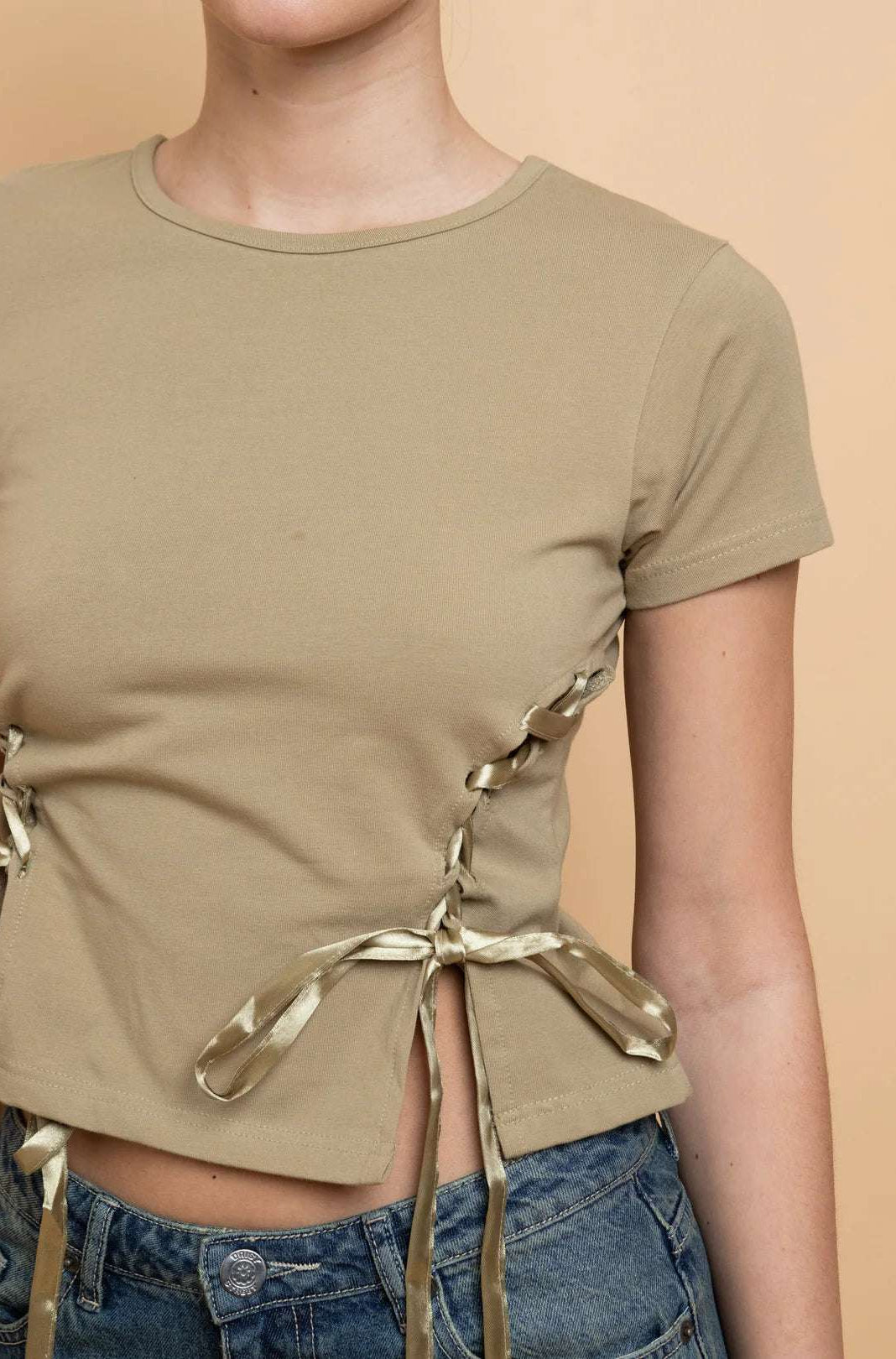 Daisy Street Lace Up Detail Baby Tee T-Shirts by Daisy Street as seen on celebrities