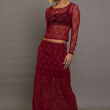 Daisy Street Red Lace Maxi Skirt with Bows Maxi Skirt by Daisy Street as seen on celebrities
