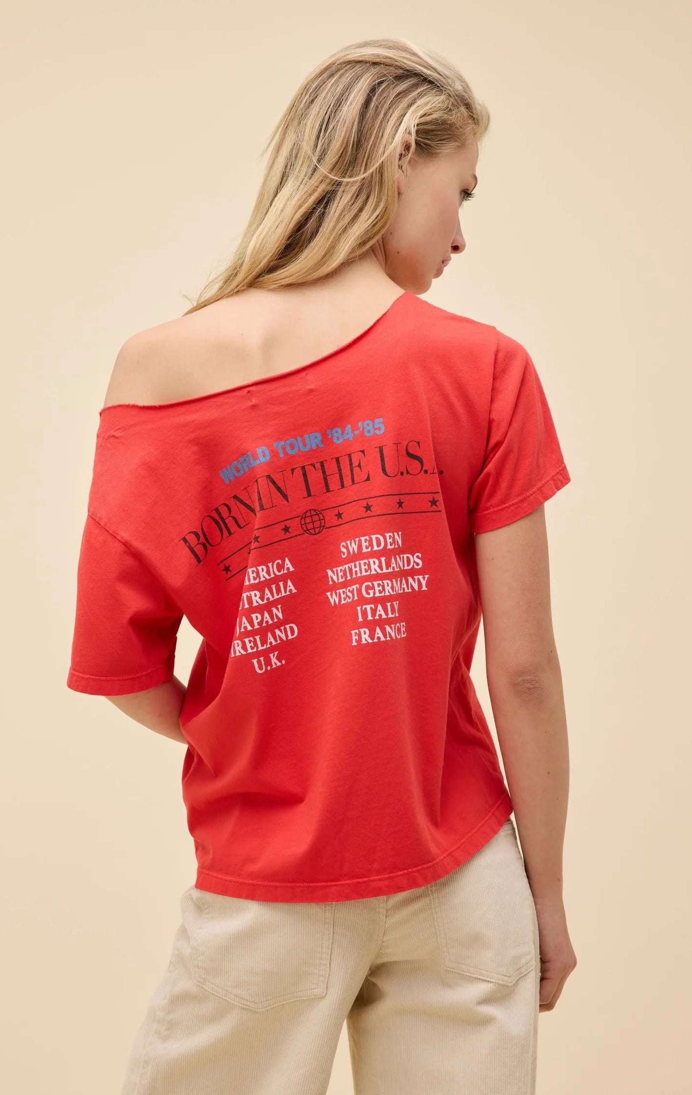 Daydreamer LA Bruce Springsteen Americana Off The Shoulder Tee T-Shirt by Daydreamer LA as seen on celebrities