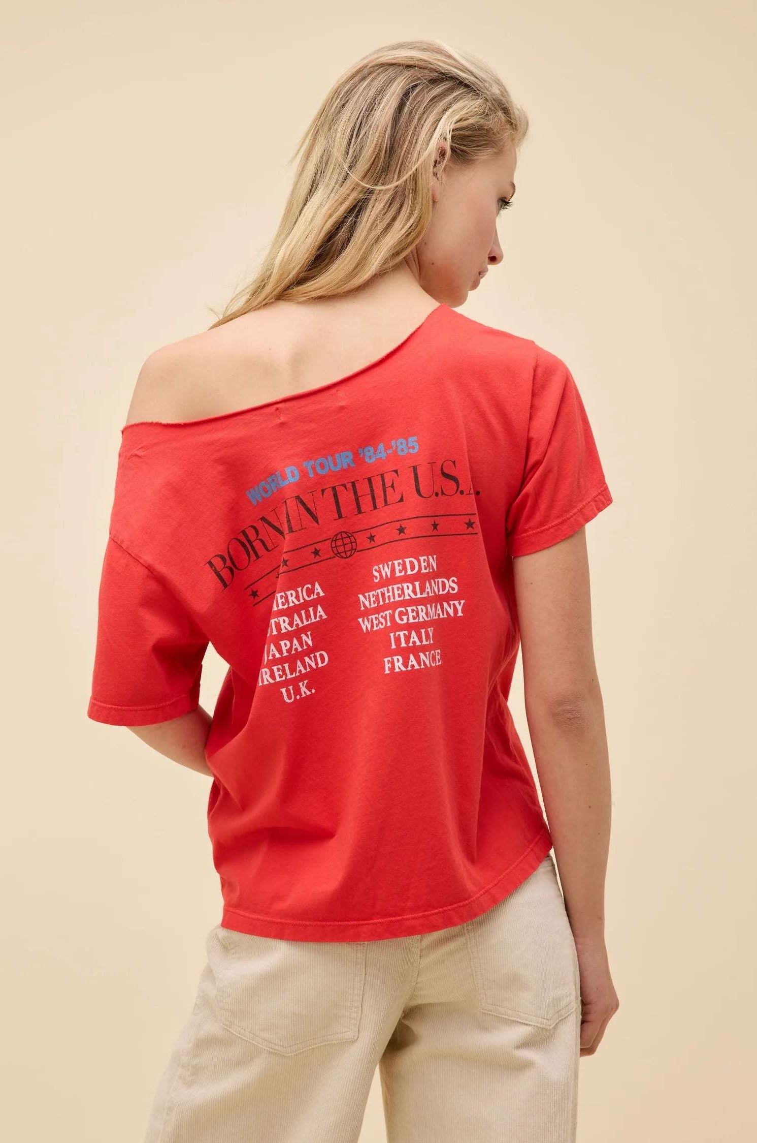 Daydreamer LA Bruce Springsteen Americana Off The Shoulder Tee T-Shirt by Daydreamer LA as seen on celebrities