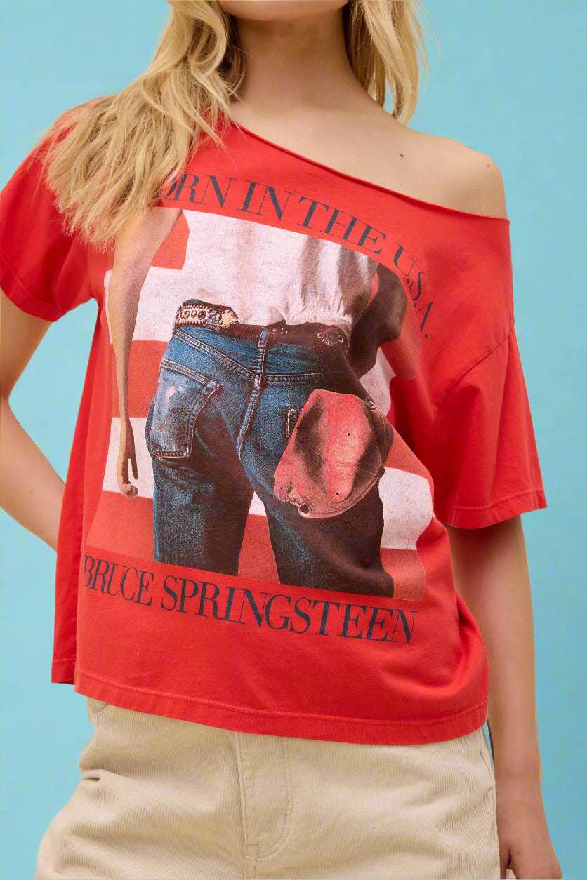 Daydreamer LA Bruce Springsteen Americana Off The Shoulder Tee T-Shirt by Daydreamer LA as seen on celebrities