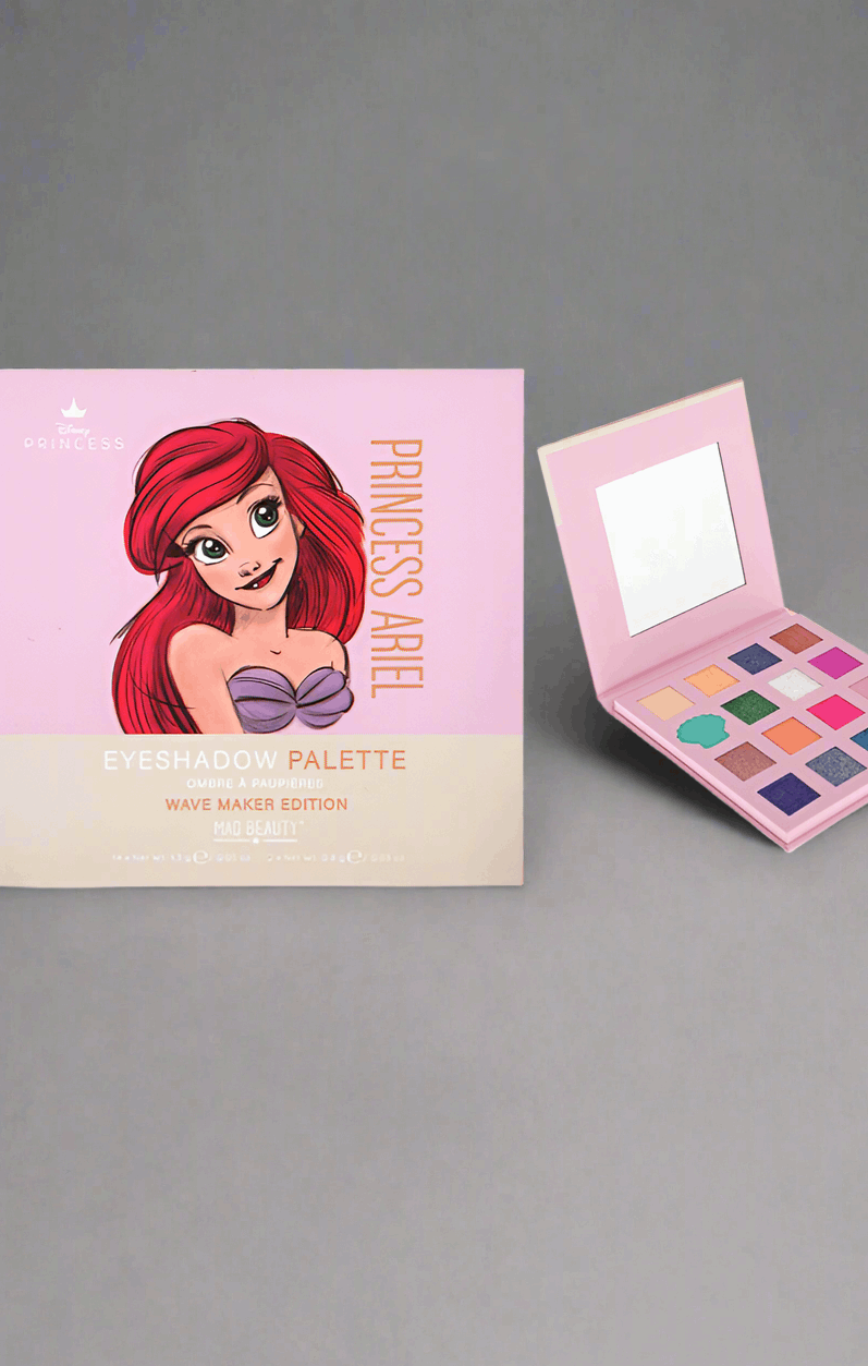 Makeup palette with Princess Ariel design on a white background