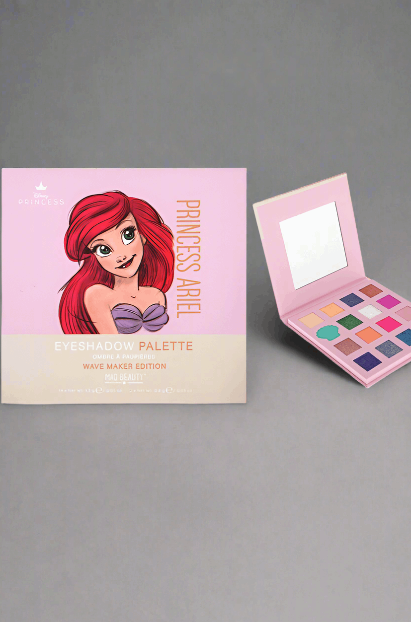 Makeup palette with Princess Ariel design on a white background