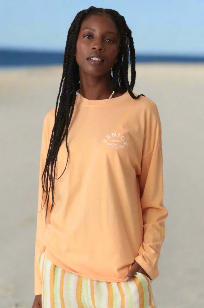 Electric and Rose Camden Boyfriend Tee - Beach Club Graphic Long Sleeved Top by Electric and Rose as seen on celebrities