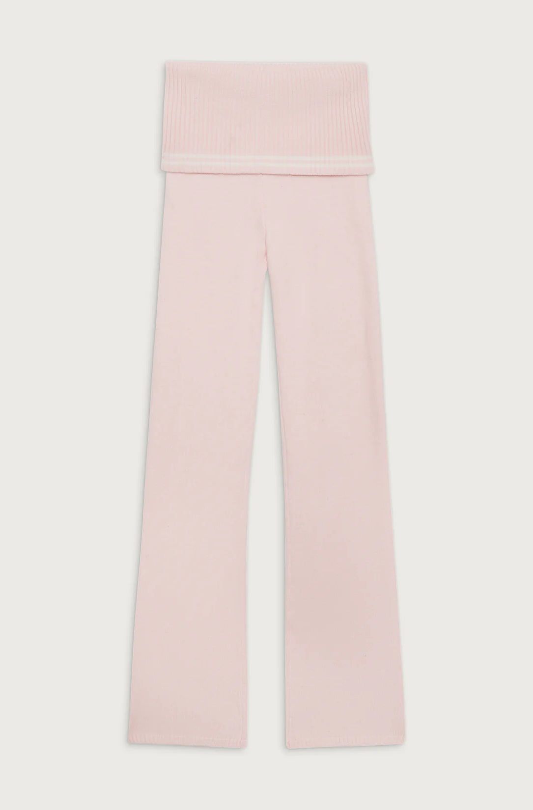 Frankies Bikinis Aimee Cloud Knit Flare Pant in Rosebud Pink Trousers by Frankies Bikinis as seen on celebrities