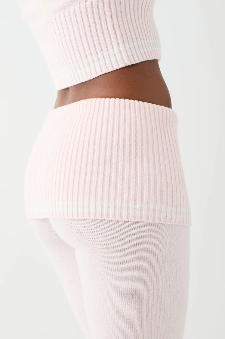 Frankies Bikinis Aimee Cloud Knit Flare Pant in Rosebud Pink Trousers by Frankies Bikinis as seen on celebrities