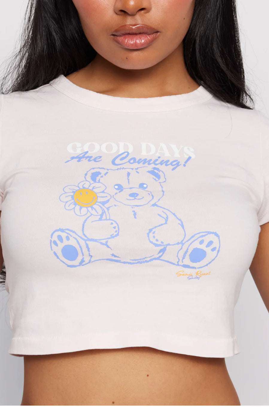 Samii Ryan x Smileyworld® Good Days Baby Tee T-Shirt by Samii Ryan as seen on celebrities
