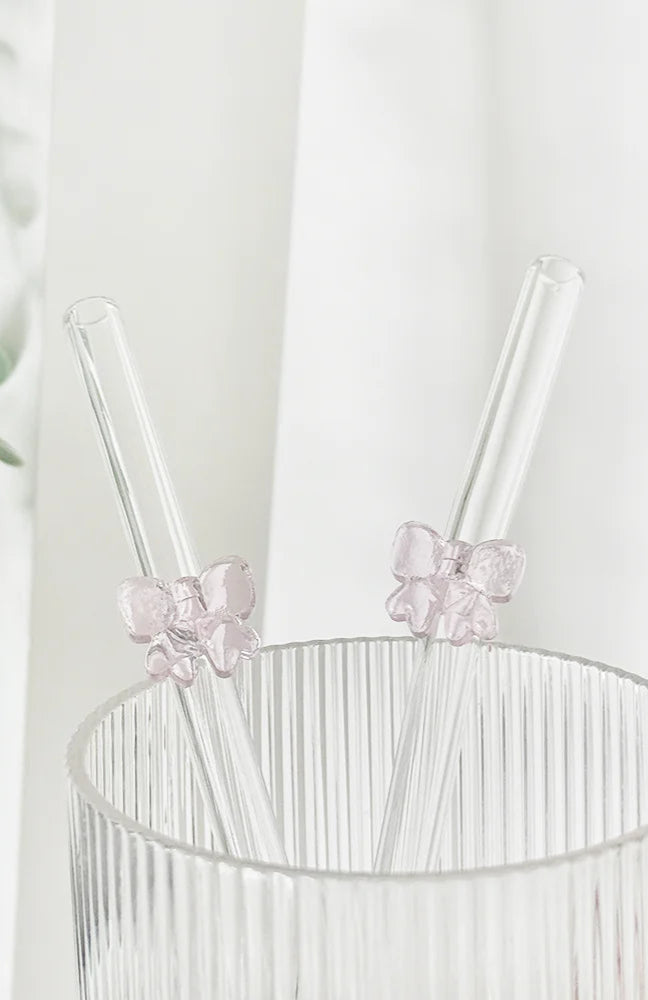 Coconut Lane Glass Straw with Pink Bows Straws by Coconut Lane as seen on celebrities