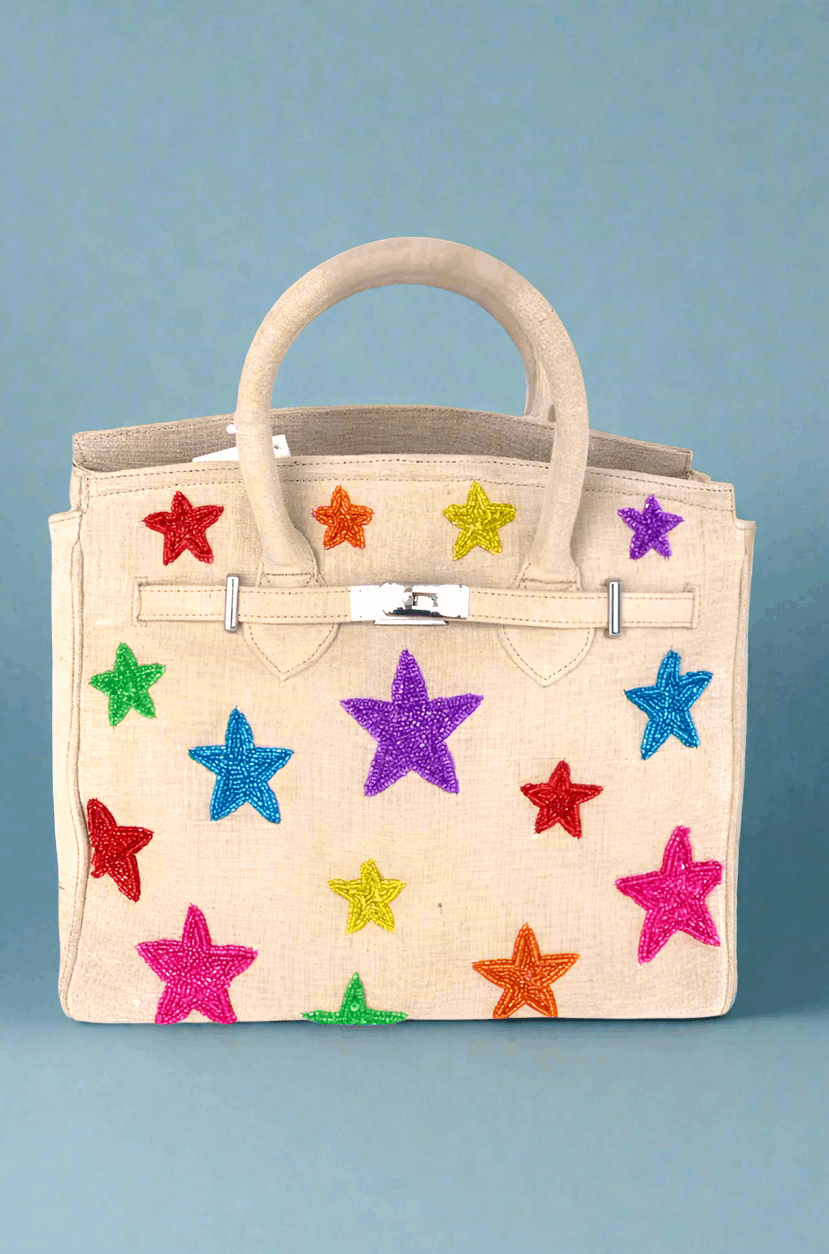 Handmade Beaded Stars Canvas Bag Handbag by Tiana New York as seen on celebrities