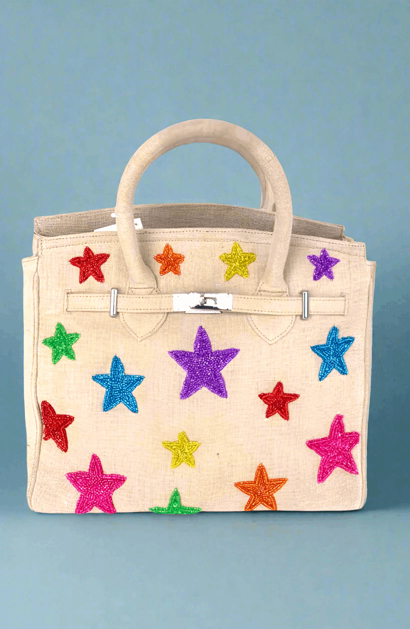 Handmade Beaded Stars Canvas Bag Handbag by Tiana New York as seen on celebrities