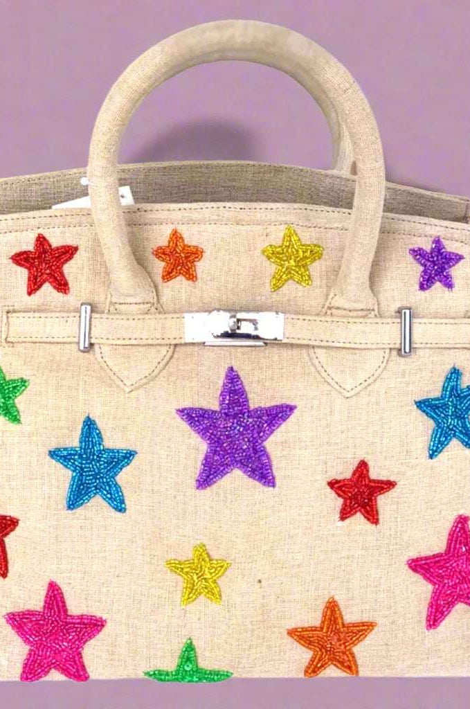 Handmade Beaded Stars Canvas Bag Handbag by Tiana New York as seen on celebrities