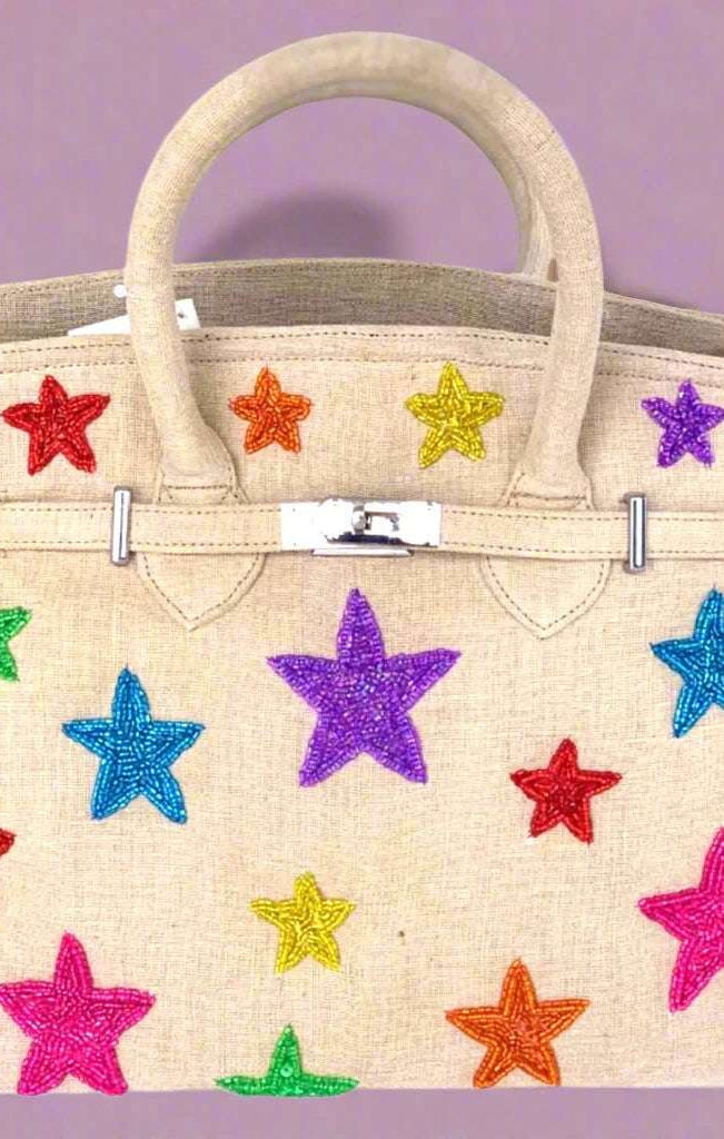 Handmade Beaded Stars Canvas Bag Handbag by Tiana New York as seen on celebrities