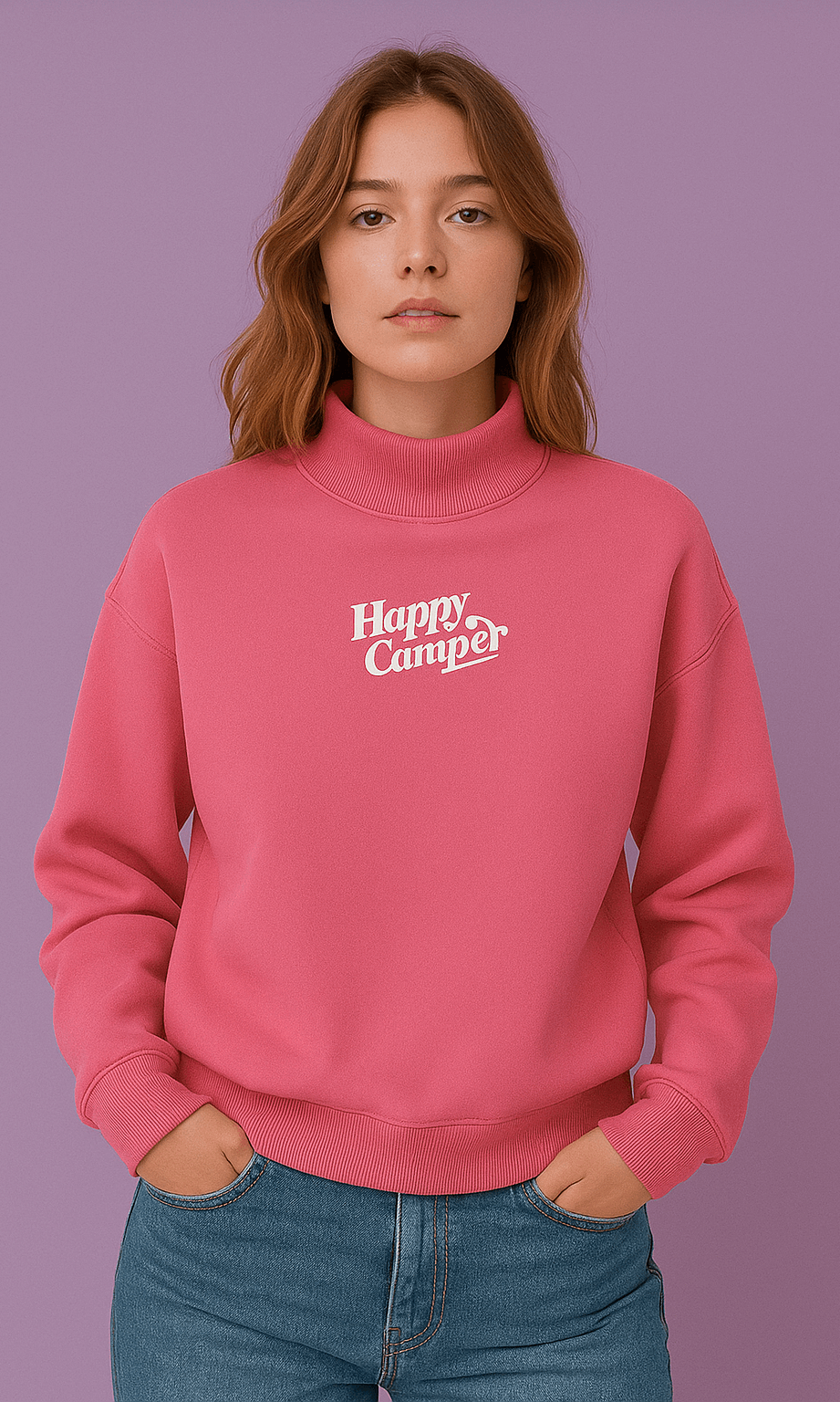 Happy Camp3r Hot Pink Mockneck Sweatshirt