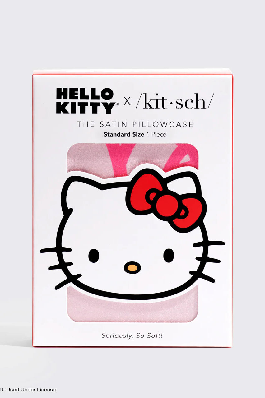 Hello Kitty x Kitsch Satin Pillowcase - Pink Hello Kitty Faces Pillow by Kitsch as seen on celebrities