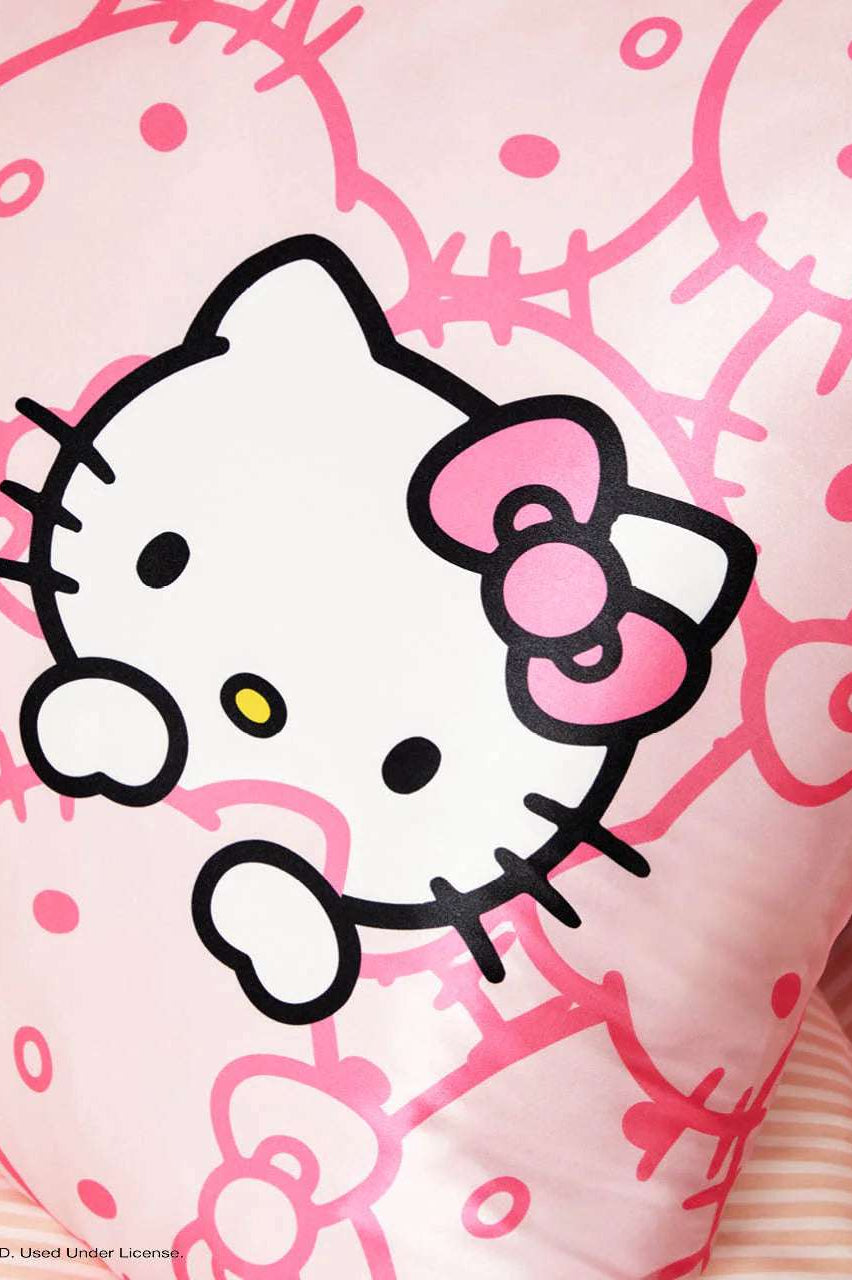 Hello Kitty x Kitsch Satin Pillowcase - Pink Hello Kitty Faces Pillow by Kitsch as seen on celebrities