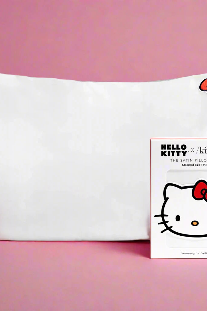 Hello Kitty x Kitsch Satin Pillowcase - Solid Ivory Hello Kitty Bow Pillow by Kitsch as seen on celebrities