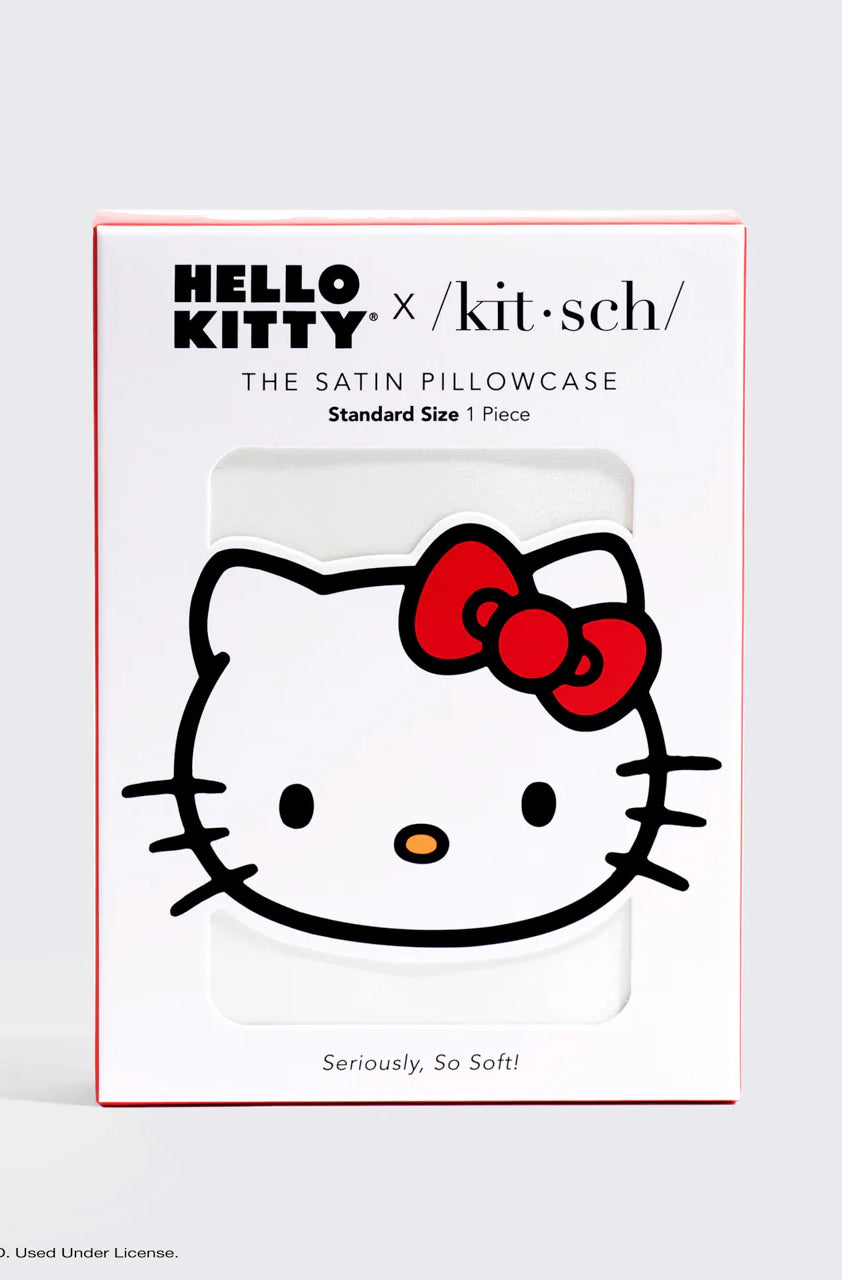 Hello Kitty x Kitsch Satin Pillowcase - Solid Ivory Hello Kitty Bow Pillow by Kitsch as seen on celebrities