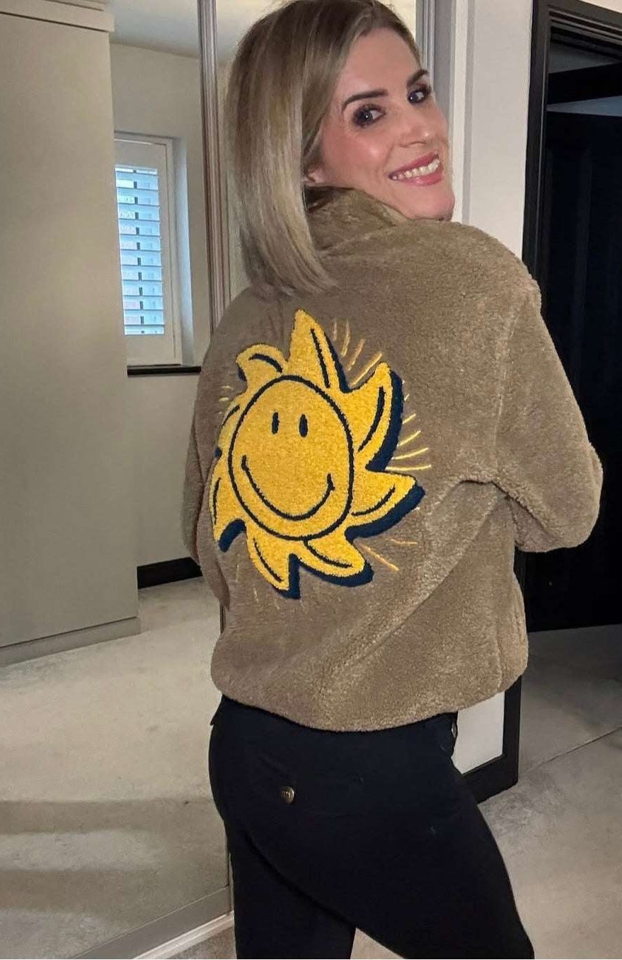 Samii Ryan Smiley® Sunshine Sherpa Jacket as seen on Sarah Jayne Dunn Jacket by Samii Ryan as seen on celebrities