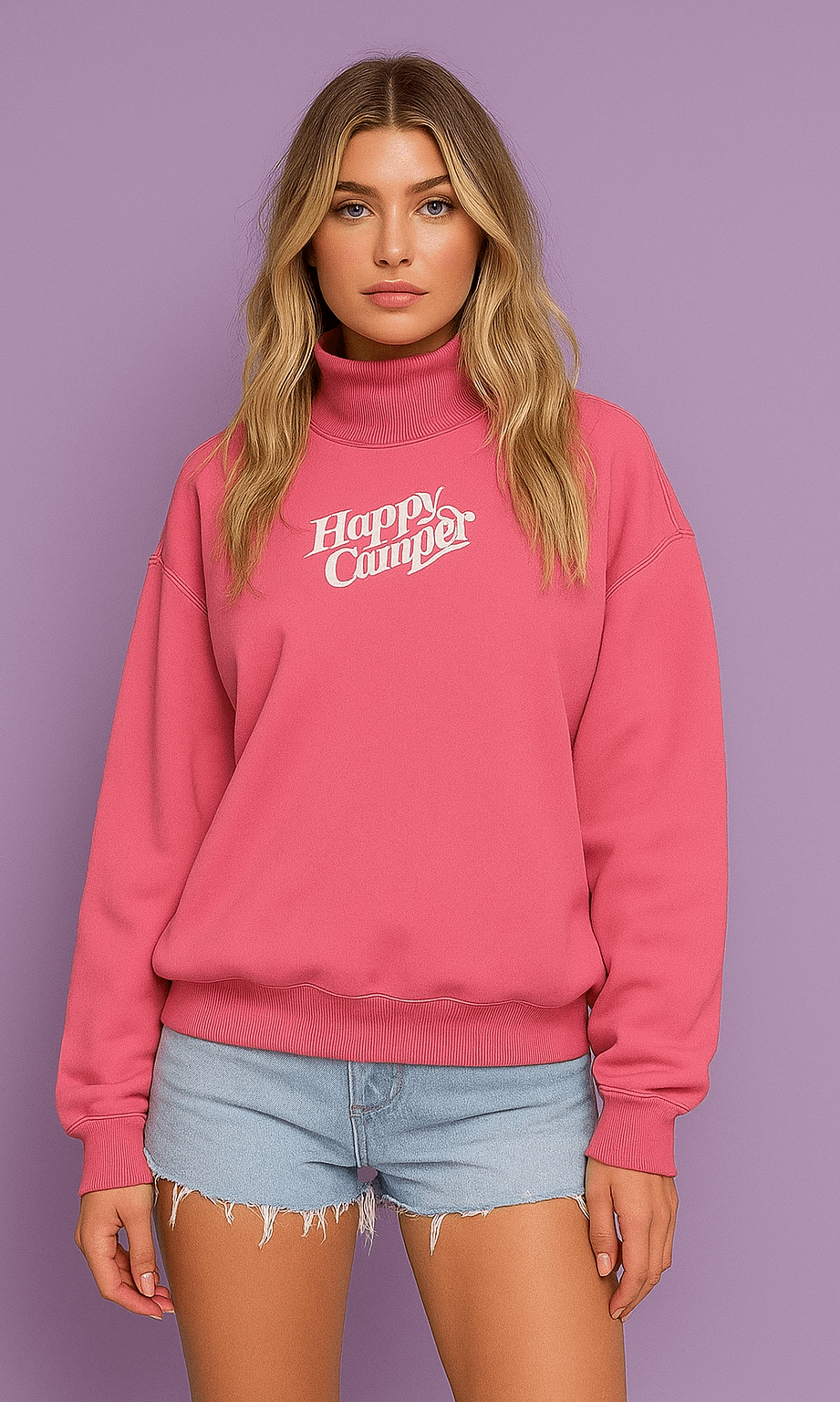 Happy Camp3r Hot Pink Mockneck Sweatshirt