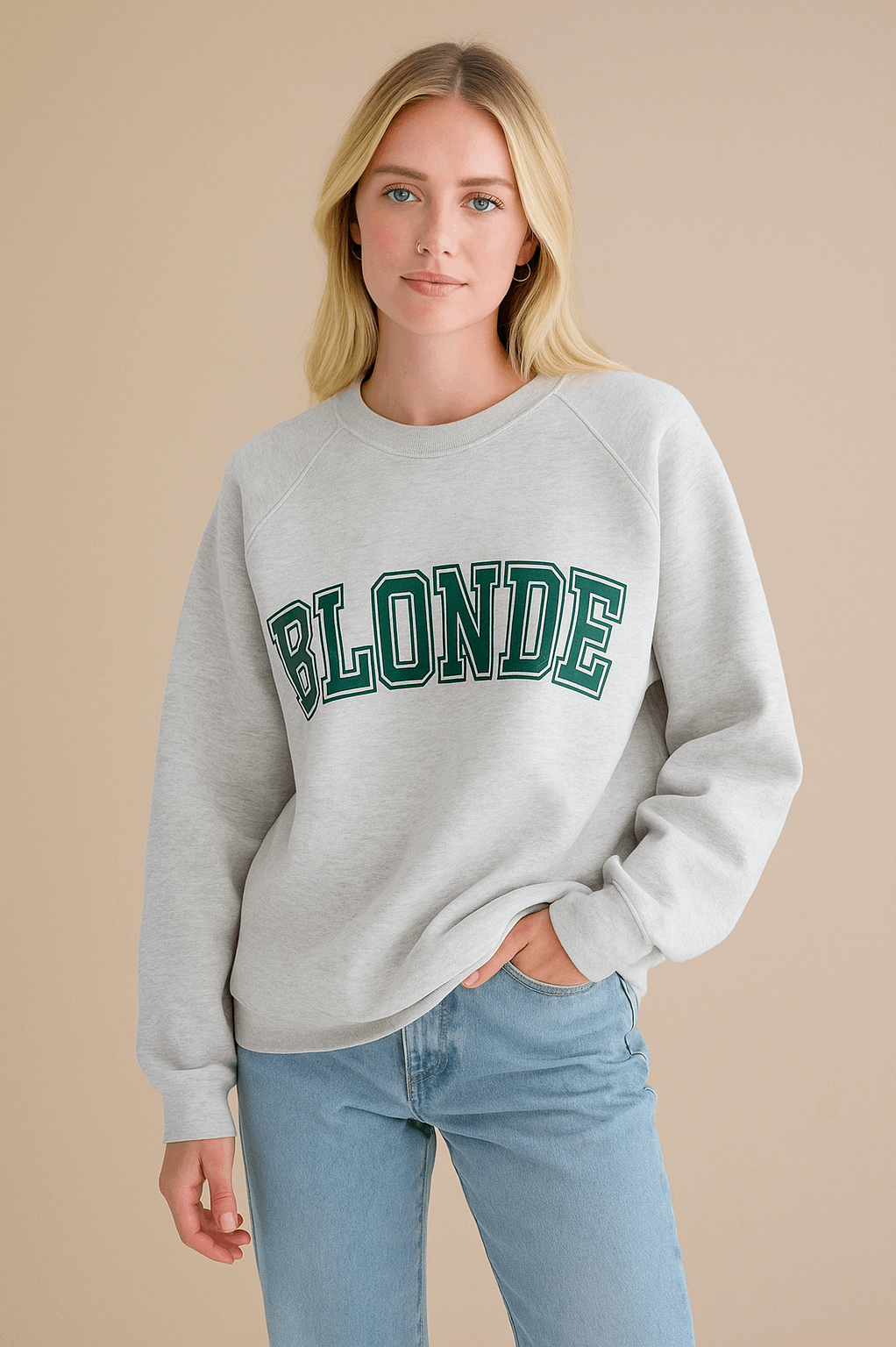 Brunette The Label "Blonde" Varsity Grey Not Your Boyfriend's Crew Sweater as seen on Catherine Tyldesley