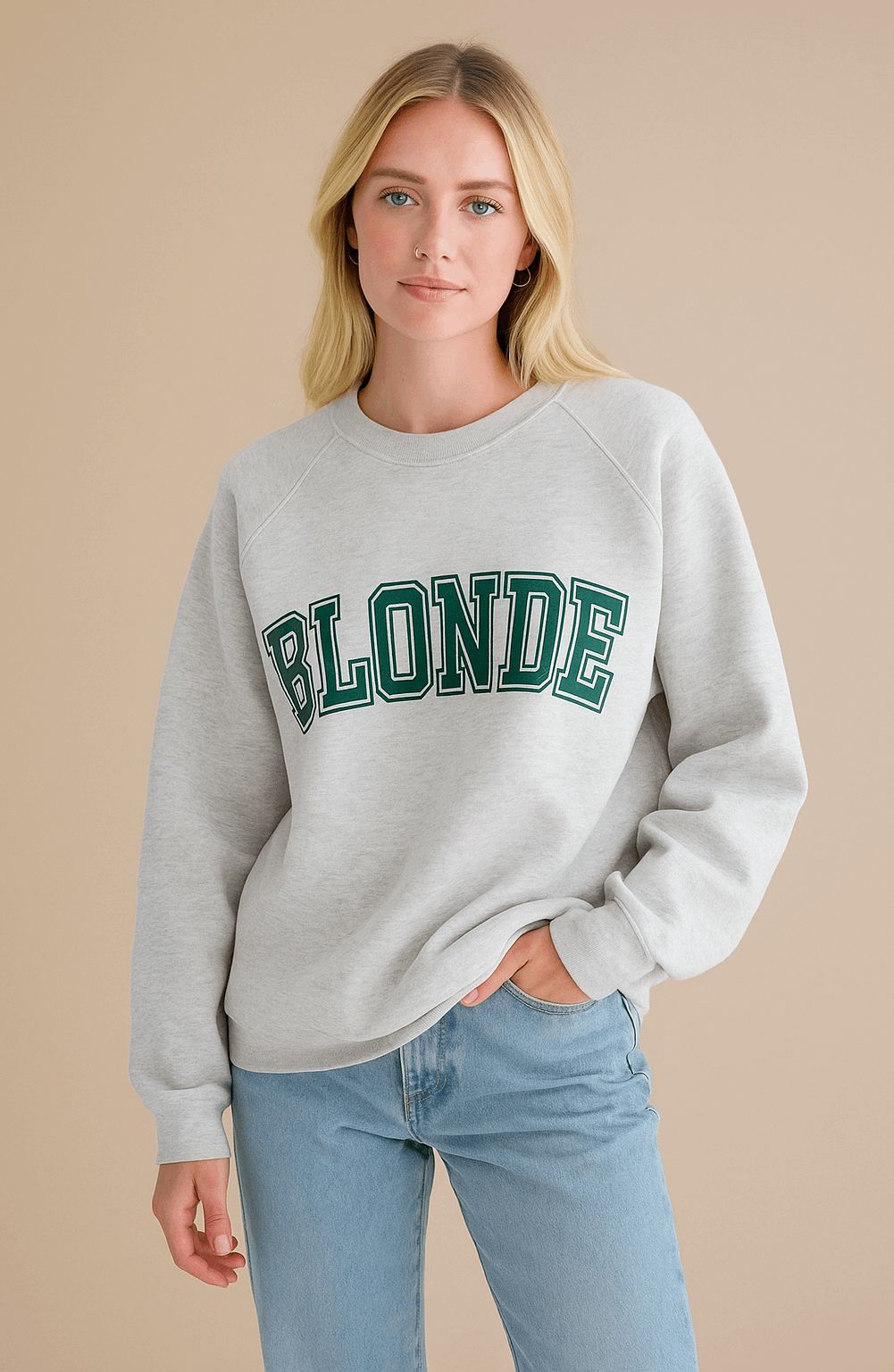 Brunette The Label "Blonde" Varsity Grey Not Your Boyfriend's Crew Sweater as seen on Catherine Tyldesley