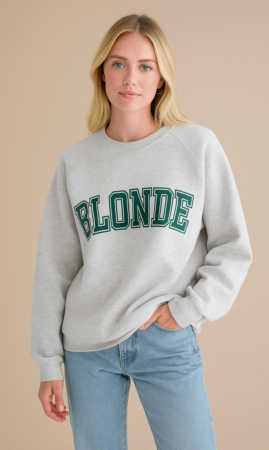 Brunette The Label "Blonde" Varsity Grey Not Your Boyfriend's Crew Sweater as seen on Catherine Tyldesley