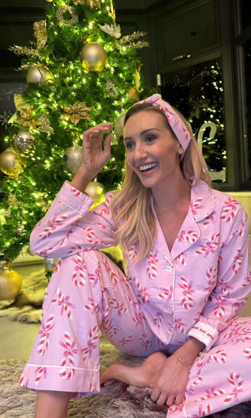 PJ Salvage Sweeter Than Sugar 3-Piece Candy Cane Print Flannel PJ Set as seen on Paris Hilton