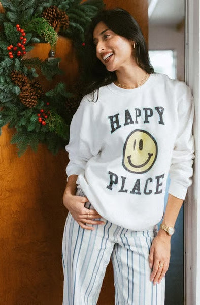 Junk Food Womens Happy Place Flea Market Fleece Sweater T-Shirt by Junk Food as seen on celebrities