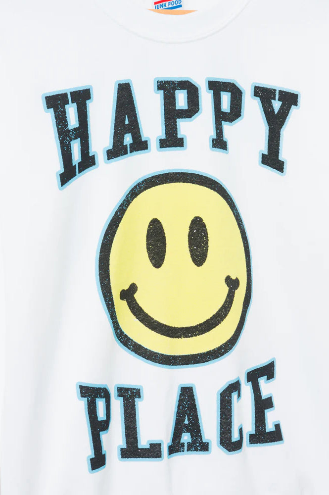 Junk Food Womens Happy Place Flea Market Fleece Sweater T-Shirt by Junk Food as seen on celebrities