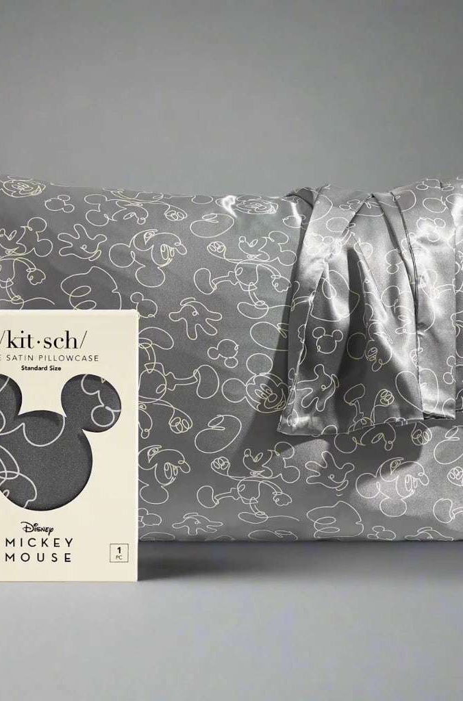 Kitsch & Mickey and Minnie Satin Pillowcase Standard Mickey Magic - Charcoal Pillow by Kitsch as seen on celebrities