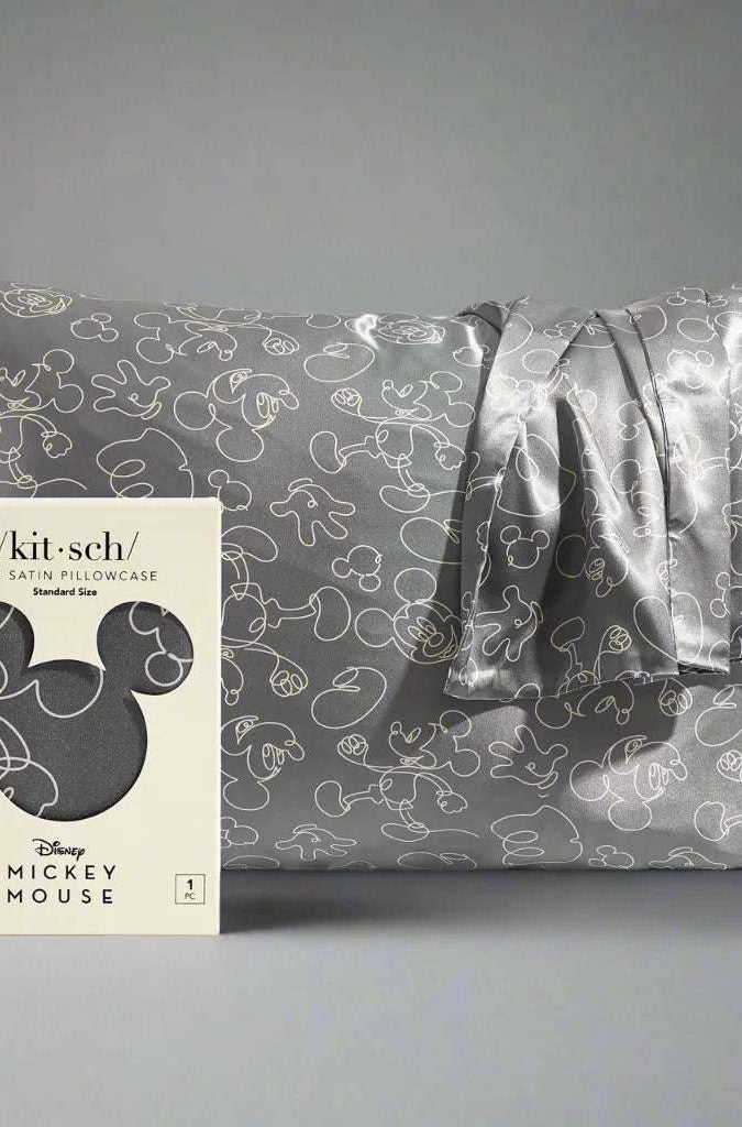 Kitsch & Mickey and Minnie Satin Pillowcase Standard Mickey Magic - Charcoal Pillow by Kitsch as seen on celebrities