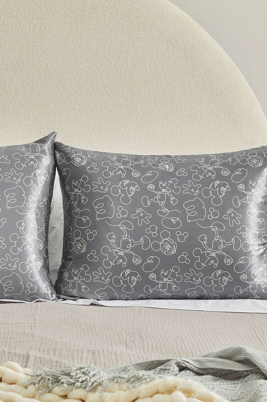 Kitsch & Mickey and Minnie Satin Pillowcase Standard Mickey Magic - Charcoal Pillow by Kitsch as seen on celebrities