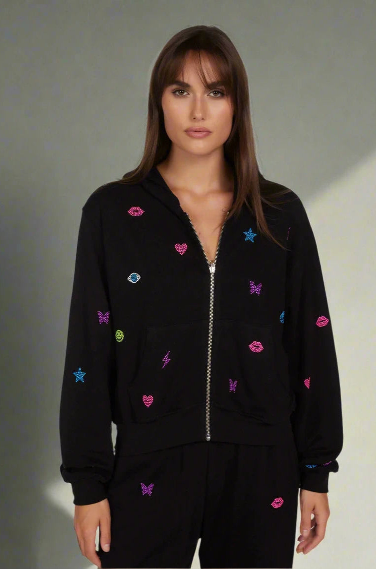 Lauren Moshi Lachelle Neon Stud Elements Zipper Hoodie Zip Up Hoodie by Lauren Moshi as seen on celebrities