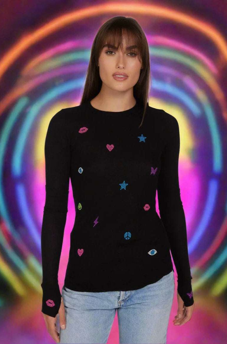 Lauren Moshi McKinley Neon Stud Elements Thermal Top Long Sleeved Top by Lauren Moshi as seen on celebrities