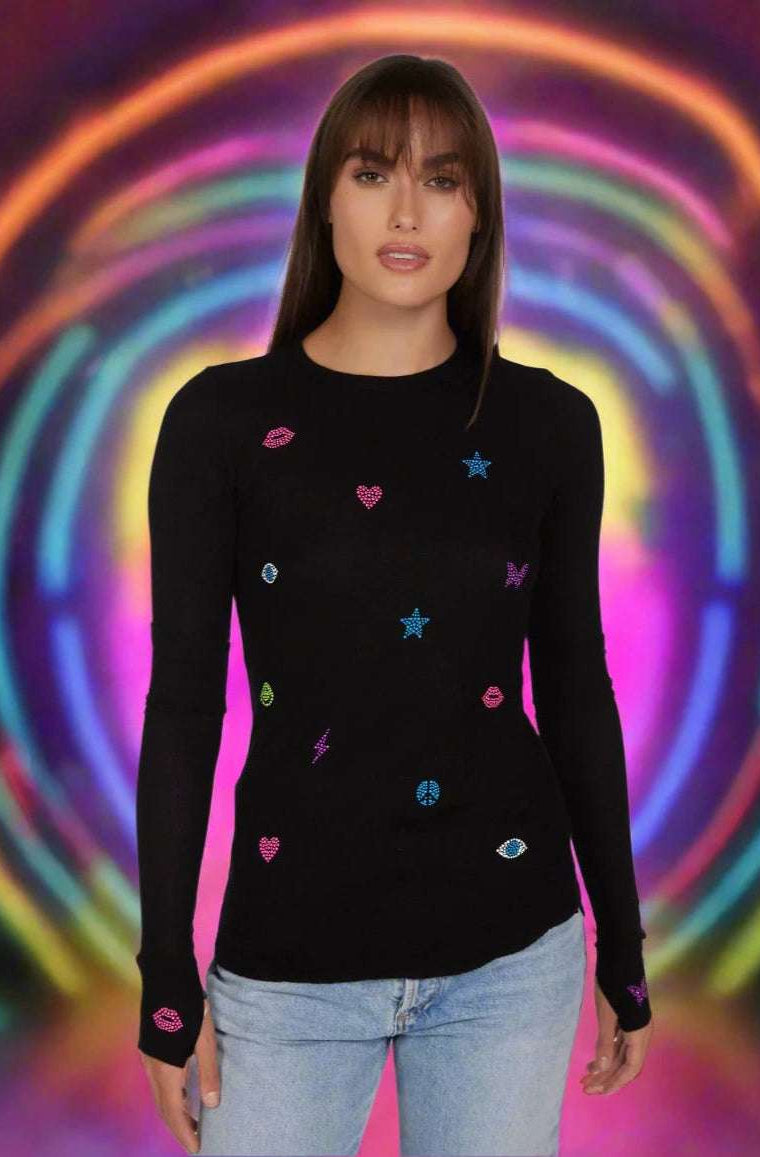Lauren Moshi McKinley Neon Stud Elements Thermal Top Long Sleeved Top by Lauren Moshi as seen on celebrities