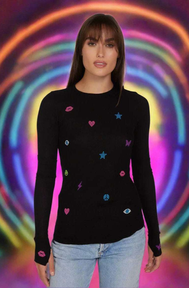 Lauren Moshi McKinley Neon Stud Elements Thermal Top Long Sleeved Top by Lauren Moshi as seen on celebrities