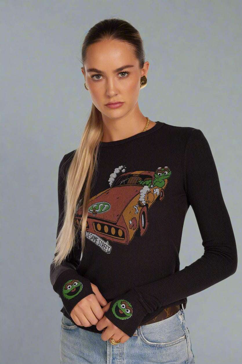Lauren Moshi McKinley Oscar The Grouch Racing Long Sleeved Tee Long Sleeved Top by Lauren Moshi as seen on celebrities